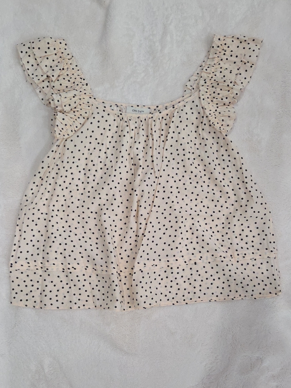 Polka Dot Ruffle Strap Tank Top in Cream